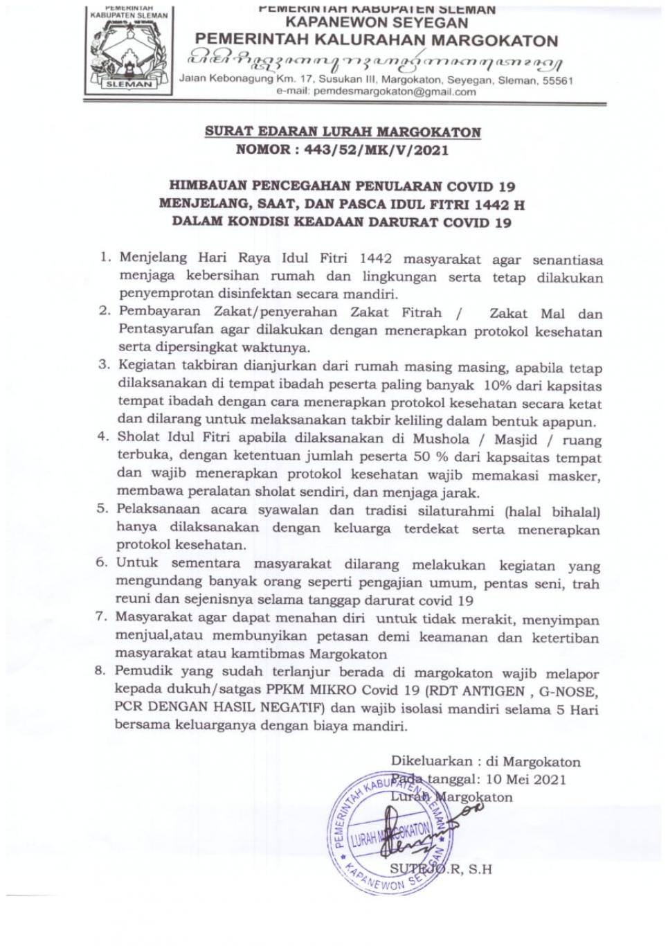 SURAT EDARAN LURAH MARGOKATON