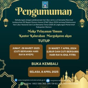 PENGUMUMAN HARI LIBUR DAN CUTI BERSAMA PELAYANAN UMUM KALURAHAN MARGOKATON